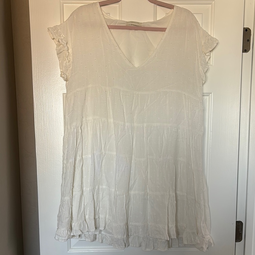 Urban Outfitters Cream Ruffled Cap Sleeve Mini Dress